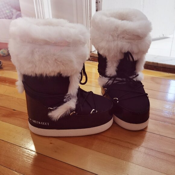 Faux moon boots Winter black with white fur - Picture 5 of 11